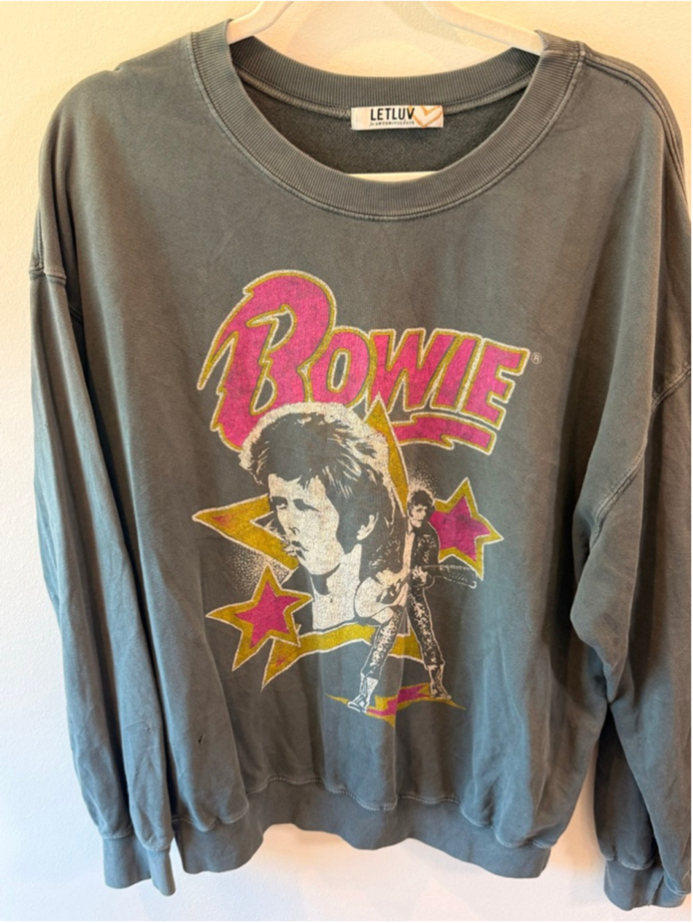 Bowie anthropology sweatshirt, size large. Minor hole flaw.